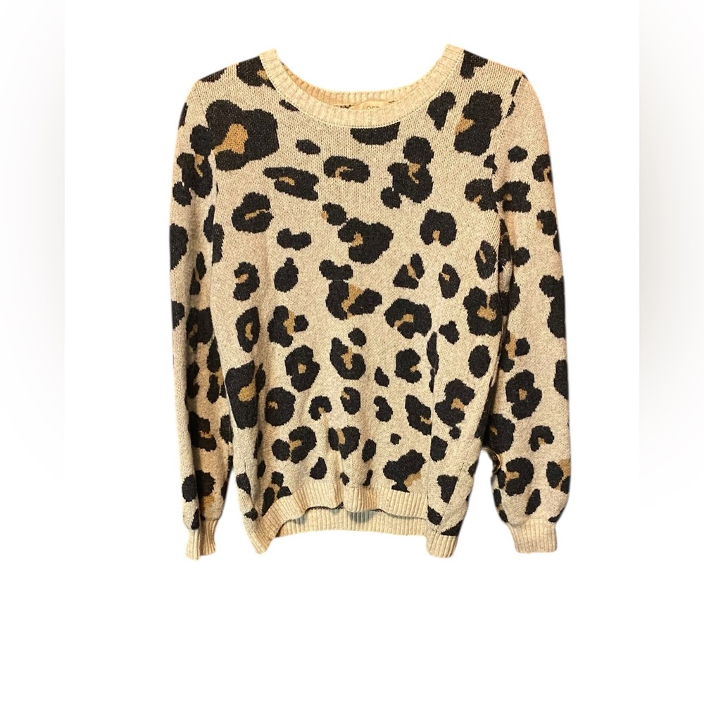 LOFT Leopard Print Wool Blend Sweater Beige Black Size XS